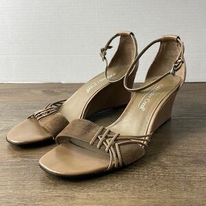 Coldwater Creek Women’s Tan Leather Wedge Strappy Heel, size 7.5